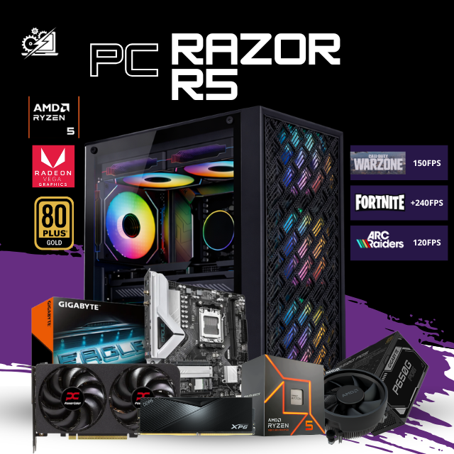 PC RAZOR R5/ AMD RYZEN 5 7600 / RADEON RX 9060 XT 8GB / 16GB RAM DDR5 / 1TB SSD NVME / FUENTE 650W 80+ BRONZE / W11 PRO / PROMOCION