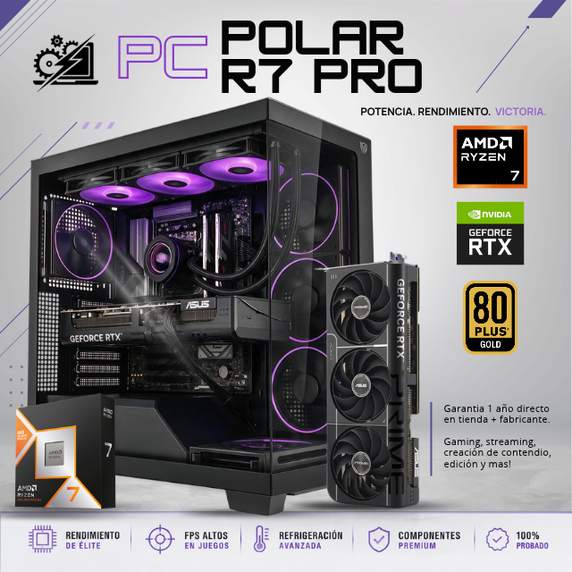 PC POLAR R7 PRO / AMD RYZEN 7 9800X3D / RTX 5070 TI 16GB / 32GB RAM DDR5 / 2TB SSD NVME / FUENTE 850W 80+ GOLD / ENFRIAMIENTO LIQUIDO 360MM / W11 PRO/ PROMOCION