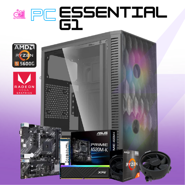 PC ESSENTIAL G1 / AMD RYZEN 5 5600G / AMD RADEON GRAPHICS/ 16GB RAM / 500GB SSD NVME / FUENTE 500W / PROMOCION