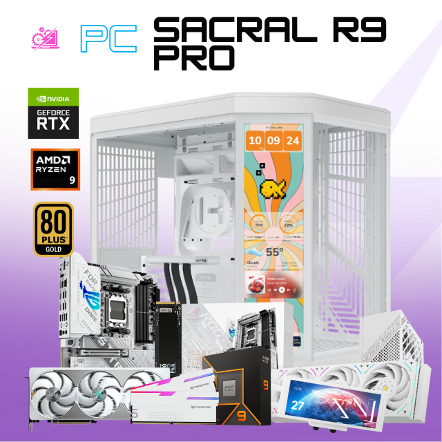 PC SACRAL R9 PRO / AMD RYZEN 9 9950X / RTX 5080 / 64GB RAM DDR5 / 4TB SSD NVME / ENFRIMIENTO LIQ 360MM CON PANTALLA / HYTE Y70 TOUCH INFINITE / FUENTE 850W 80+ GOLD / W11 PRO / PROMOCION