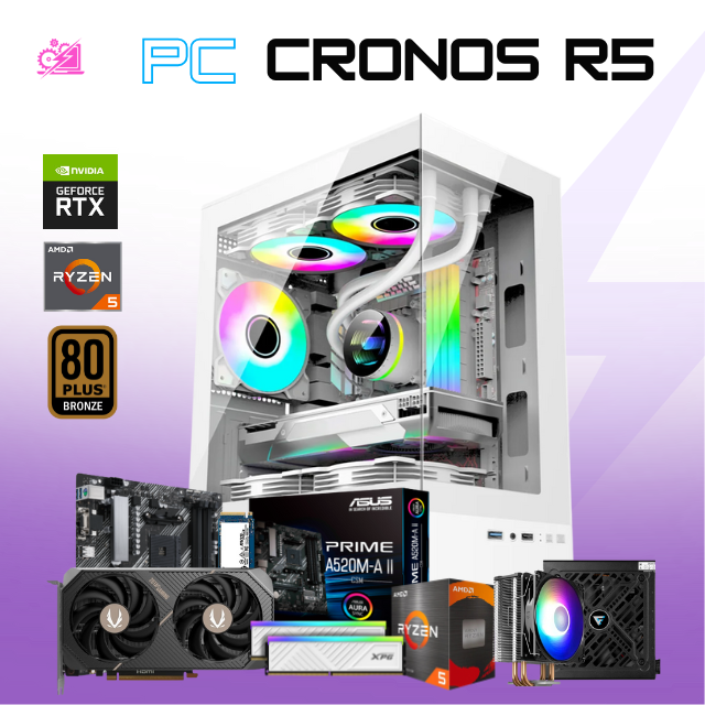 PC CRONOS R5 / AMD RYZEN 5 5600 / RTX 5060 / 16GB RAM / 500GB SSD NVME / FUENTE 750W 80+ BRONZE / DISIPADOR DE TORRE ARGB / PROMOCION