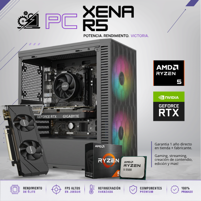 PC XENA R5 / AMD RYZEN 5 5500 / RTX 3050 / 16GB RAM / 500GB SSD NVME / 500W / W11 PRO / PROMOCION