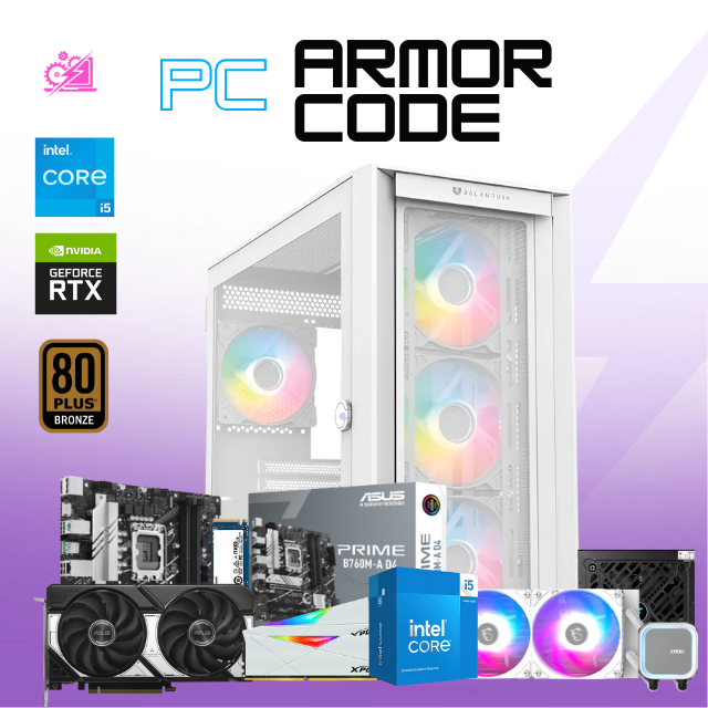 INTEL PC ARMOR CODE/ I5-14400F / RTX 5060 TI / 32GB RAM / 1TB SSD NVME / ENFRIAMIENTO LIQ 240MM / FUENTE 750W 80+ BRONZE / W11 PRO / PROMOCION