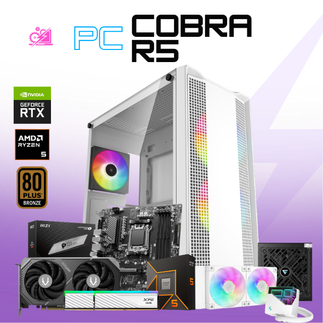 PC COBRA R5 / AMD RYZEN 5 9600X / RTX 5060 TI 16G / 32GB RAM DDR5 / 1TB SSD NVME / ENFRIAMIENTO LIQ 240MM / FUENTE 750W 80+ BRONZE/ W11 / PROMOCION