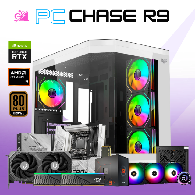 PC CHASE R9 / AMD RYZEN 9 7900X / RTX 5060 TI 16G / 32GB RAM DDR5 / 2TB SSD NVME / ENFRIAMIENTO LIQ 360MM / FUENTE 750W 80+ BRONZE / W11 PRO / PROMOCION