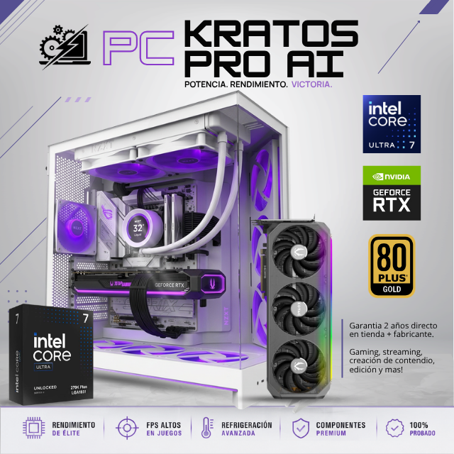 PC KRATOS PRO AI / INTEL CORE ULTRA 270K / RTX 5080 / 48GB RAM DDR5 / 2TB SSD NVME / ENFRIAMIENTO 240MM CORSAIR / FUENTE 1000W 80+ GOLD/ W11 PRO / PROMOCION