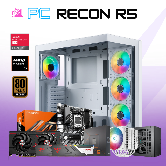 PC RECON R5/ AMD RYZEN 5 7600X / RADEON RX 9060 XT 16G / 32GB RAM DDR5 / 1TB SSD NVME / DISIPADOR DE TORRE DOBLE FAN / FUENTE 750W 80+ BRONZE/ B650M/ W11 PRO / PROMOCION