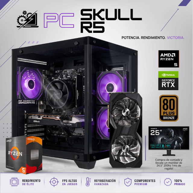 PC SKULL R5 / AMD RYZEN 5 5500 / RADEON RX 7600 / 16GB RAM / 1TB SSD NVME / FUENTE 650W 80+ BRONZE / W11 PRO / PROMOCION