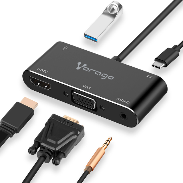 Adaptador Tipo C 5 en 1 / ADP-350 / HDMI / VGA / USB 3.0 / USB tipo C / Entrada 3.5mm / Soporta 4K