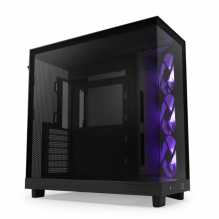 Gabinete NZXT H6 FLOW BLACK RGB / Cristal Templado / Mini-ITX / Micro-ATX / ATX / USB 3.2 / USB 3.2 Gen.2 Tipo C / Sin Fuente / Negro / 3 Ventiladores RGB / CC-H61FB-R1